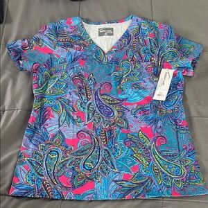 Colorful Paisley Print Scrub Top